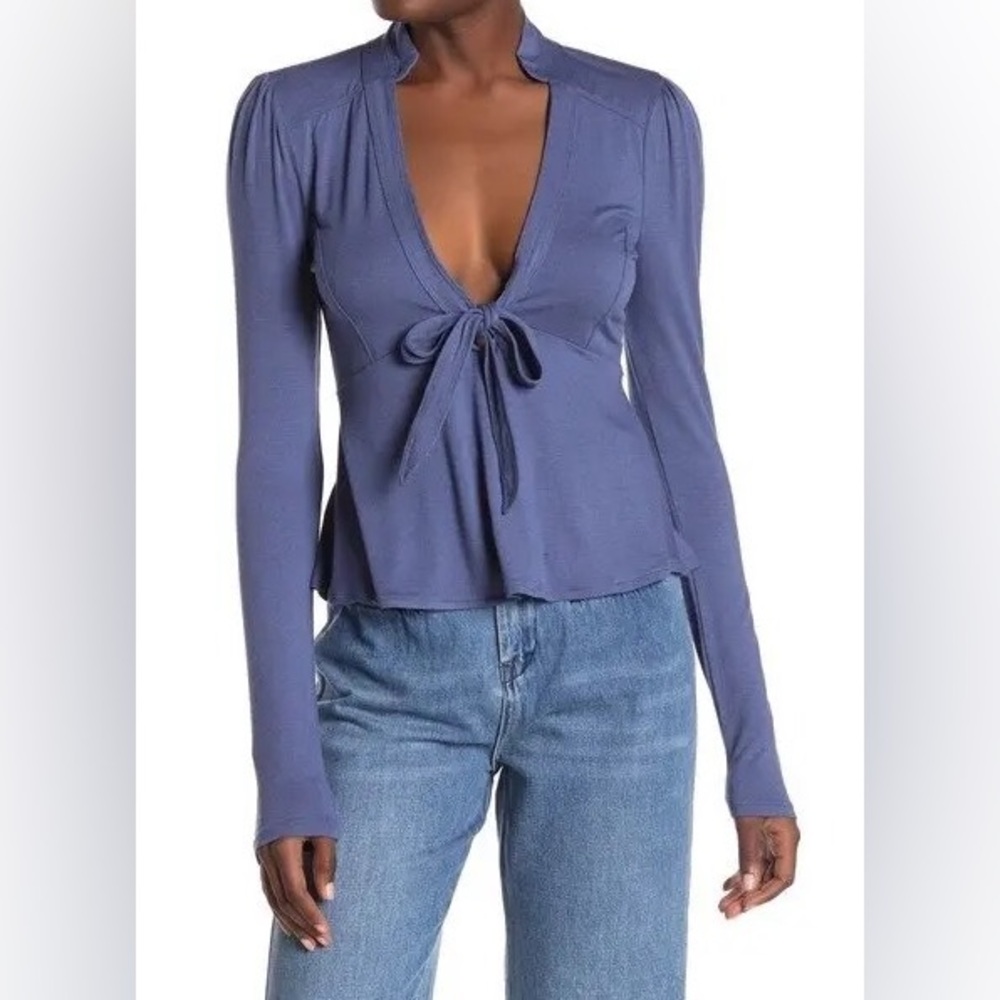Free People Lois Long Sleeve Soft Front Tie Top Women’s Medium